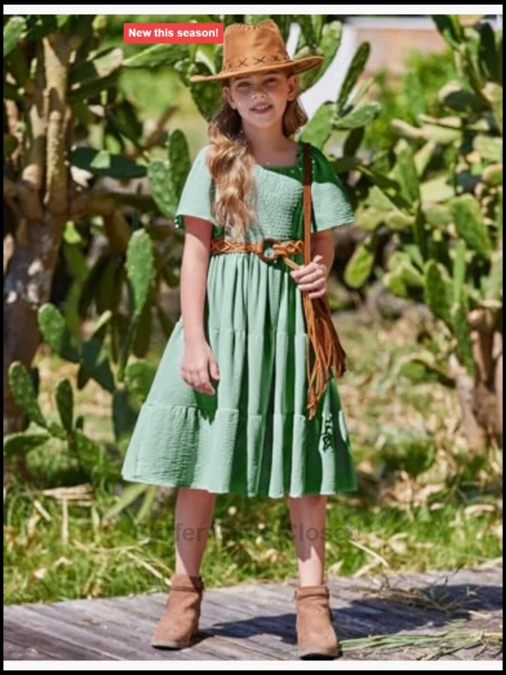 Girls Summer Smocked Swing Flowy Midi Dress with Pockets